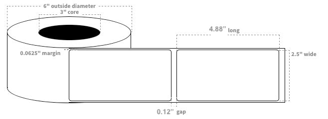 VIP 2.5"x4.88: Labels White High Gloss Paper Blanks (650 labels per roll)