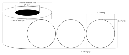 VIP 3.5"x3.5" Circle Labels White High Gloss Paper Blanks with Timing Mark and Matrix (1550 per Roll)
