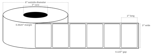 VIP 3"x2" Rectangle Labels White HighGloss BOPP with Timing Mark and Matrix (2,640 per roll)