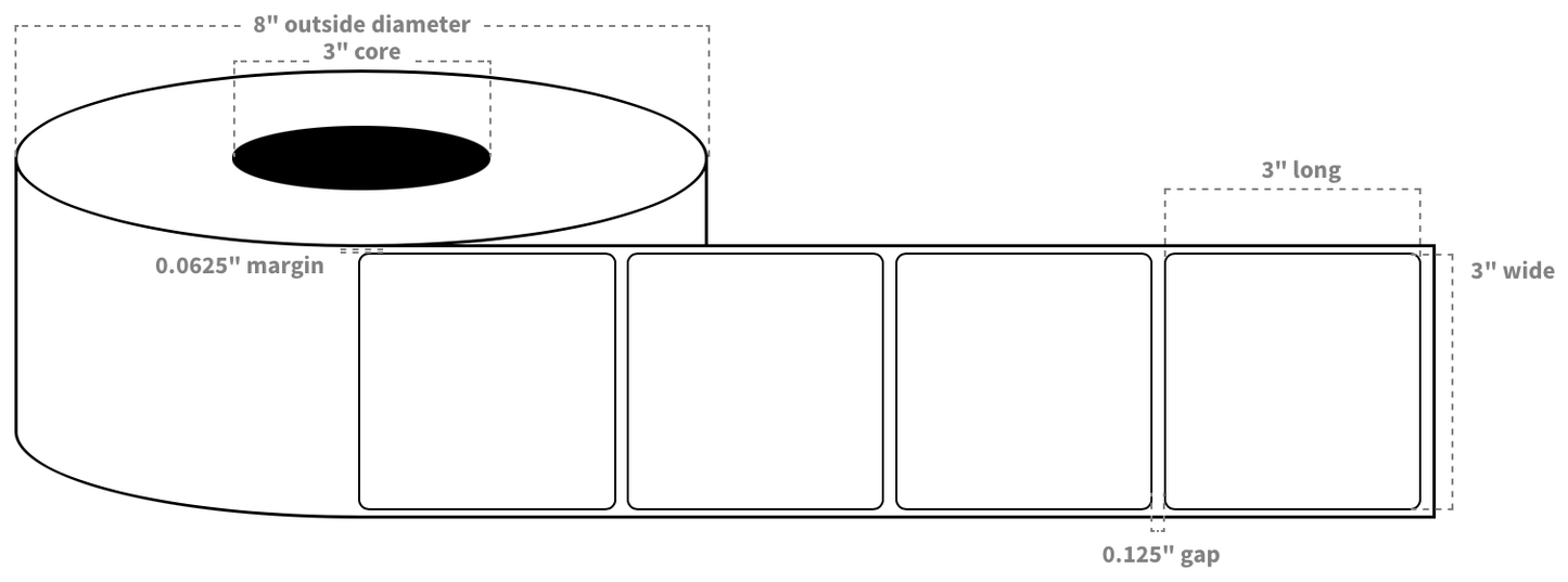 VIP 3"x3" Square Labels White BOPP HighGloss Blanks with Timing Mark and Matrix (1,800 per roll)