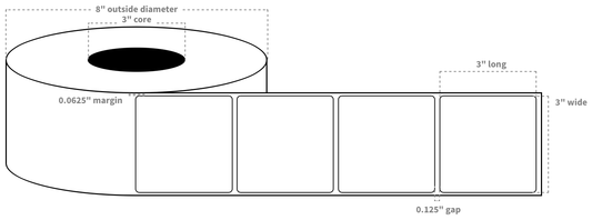 VIP 3"x3" Square Labels White BOPP HighGloss Blanks with Timing Mark and Matrix (1,800 per roll)