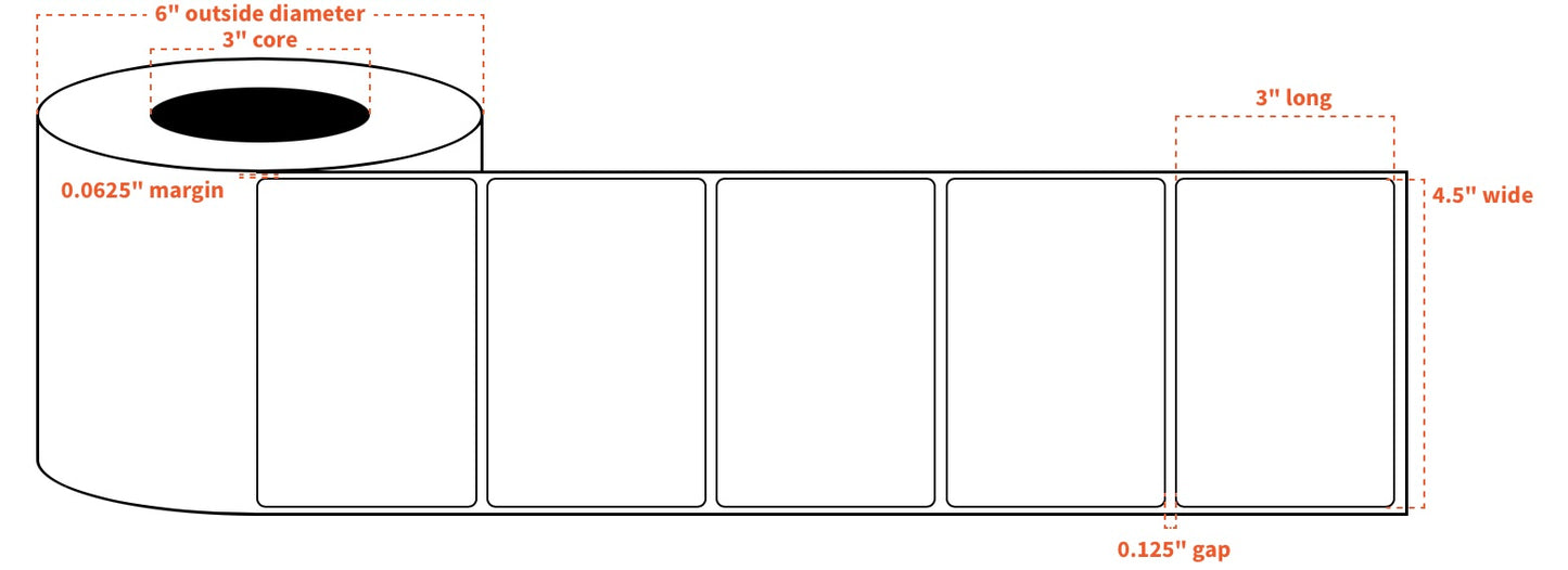 VIP 4.5"x3" Labels Matte BOPP Blanks (1730 per Roll)