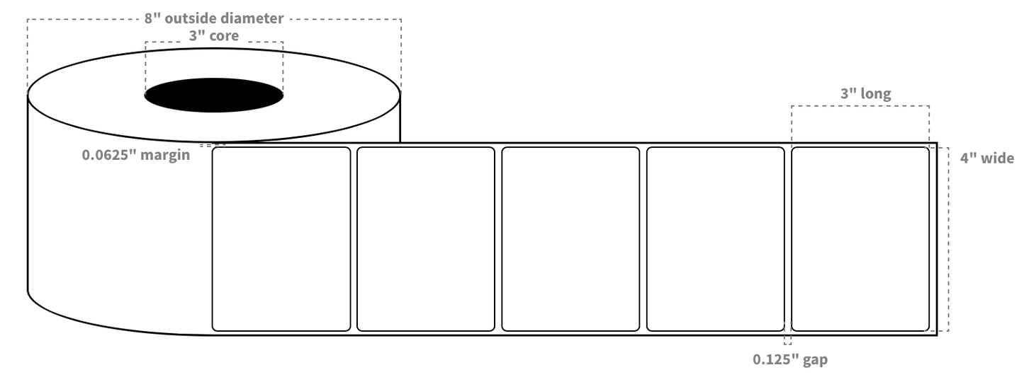 VIP 4"x3" Rectangle Labels White HighGloss BOPP Blanks with Timing Mark and Matrix (1,800 per roll)