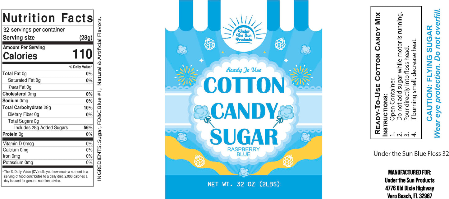 Blue Floss Cotton Candy Sugar 32oz (3"x7")