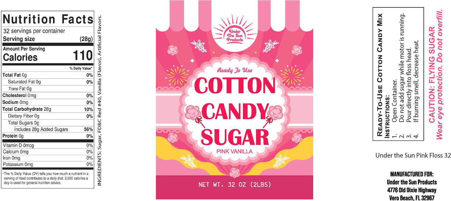 Pink Floss Cotton Candy Sugar 32oz (3"x7")