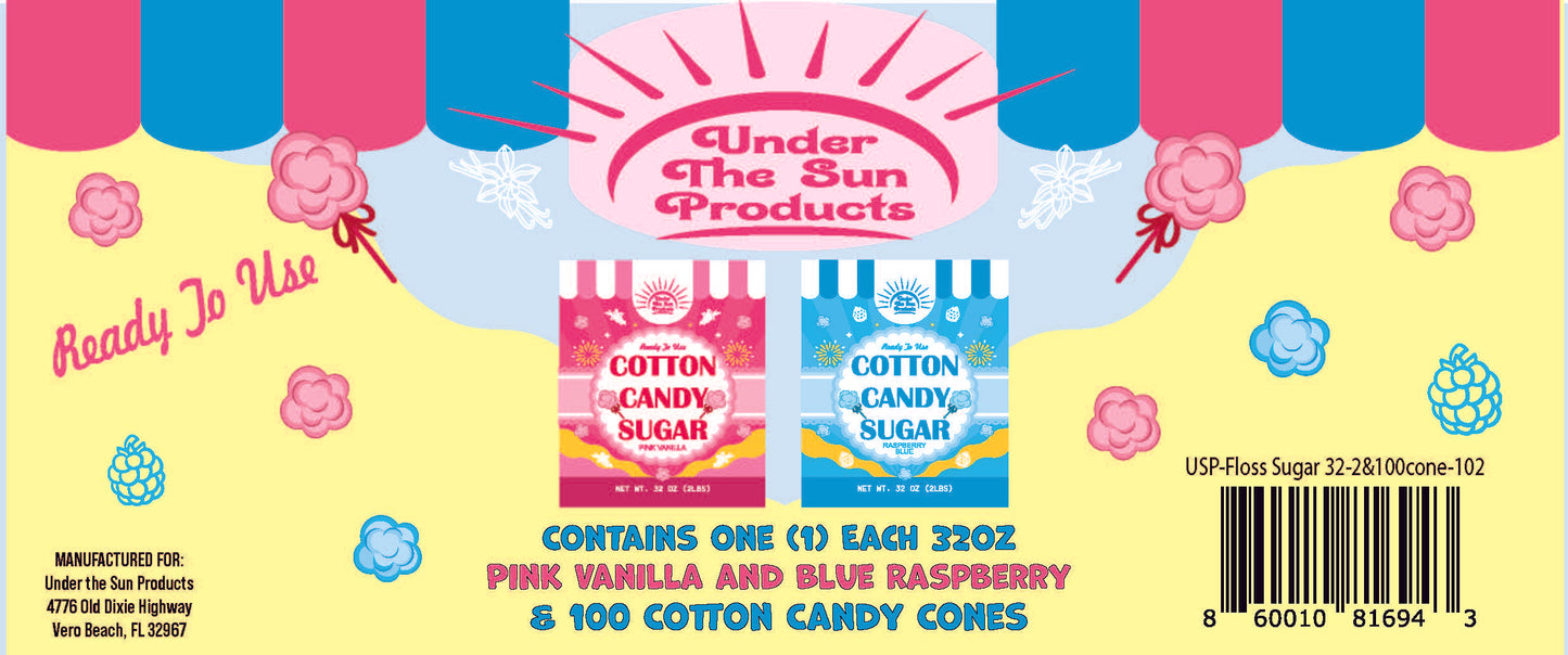 Floss Sugar Set Case B&P 32oz-w-100cones (3.5x8")