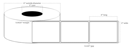 3"x4" Rectangle Paper Labels Matte White Blanks with Timing Mark and Matrix (1,360 per roll)