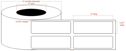 VIP 1.25"x4" Labels White High Gloss Paper Blanks 2up (1300 labels per roll)