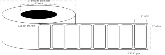 VIP 2"x1" Rectangle BOPP Labels High Gloss White Blanks with Timing Mark and Matrix (2,640 per roll)