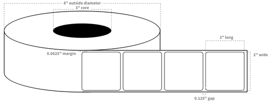 VIP 2"x2" Square Labels White High Gloss Paper Blanks with Timing Mark and Matrix (2,640 per roll)