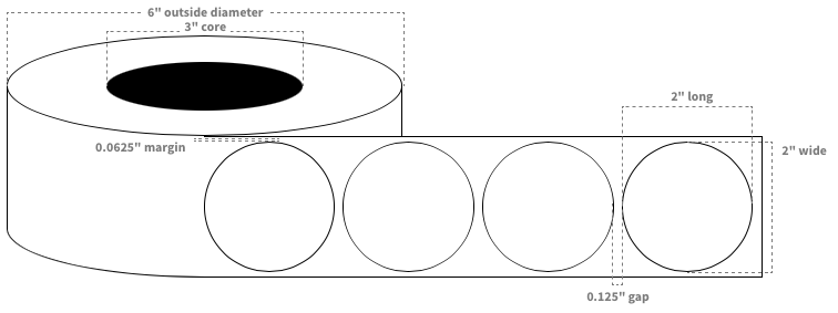 VIP 2"x2" Circle Labels White SemiGloss Paper Blanks with Timing Mark and Matrix (1,300 per roll)