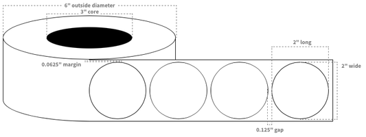 VIP 2"x2" Circle Labels White High Gloss Paper Blanks with Timing Mark and Matrix (2,640 per roll)