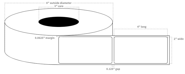 2" x 4" White Gloss Inkjet BOPP Blank Label