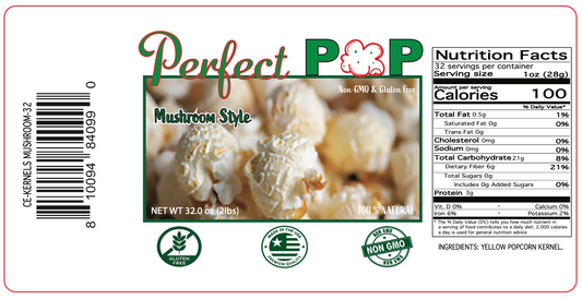 2lb / 32oz Mushroom PopCorn Labels 3"x6.25"