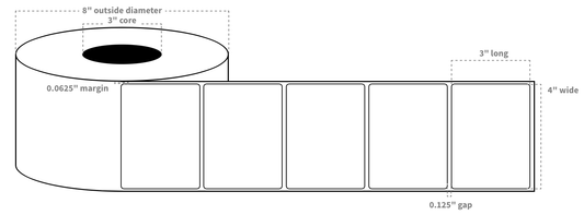 VIP 4"x3" Rectangle Labels White HighGloss BOPP Blanks with Timing Mark and Matrix (1,800 per roll)