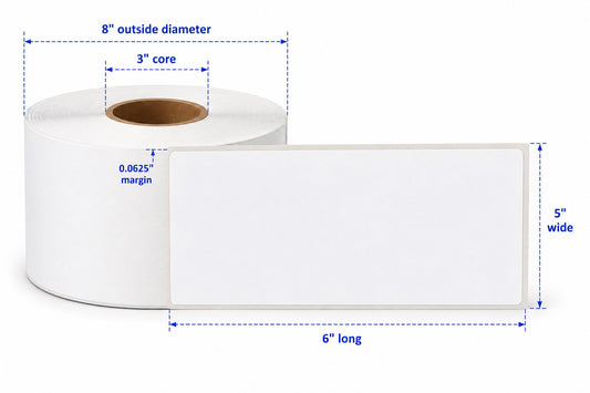 VIP 5"x6" Labels White High Gloss BOPP Blanks (1000 per Roll) #23727