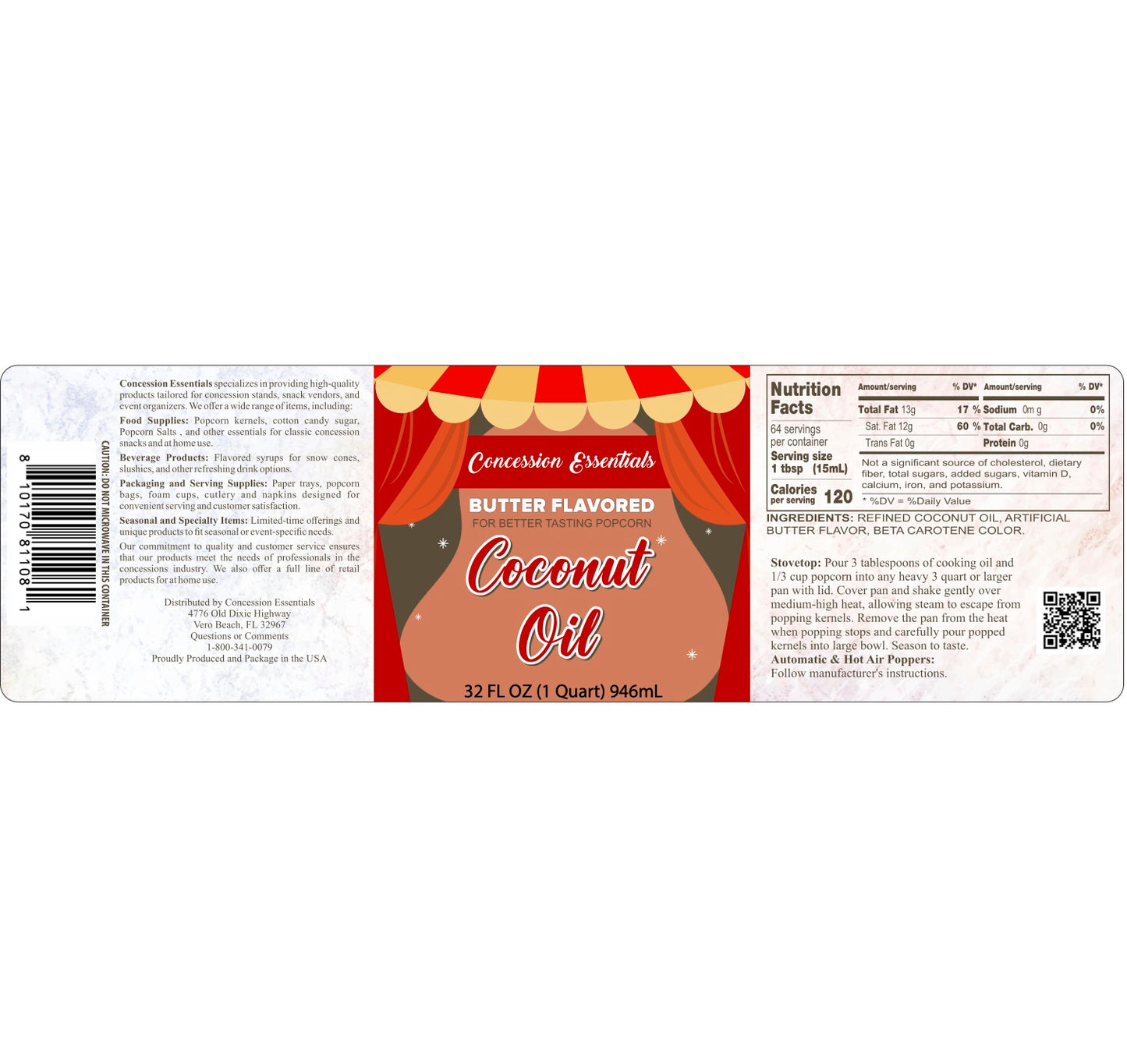 32oz Coconut Oil Labels (3"x10")